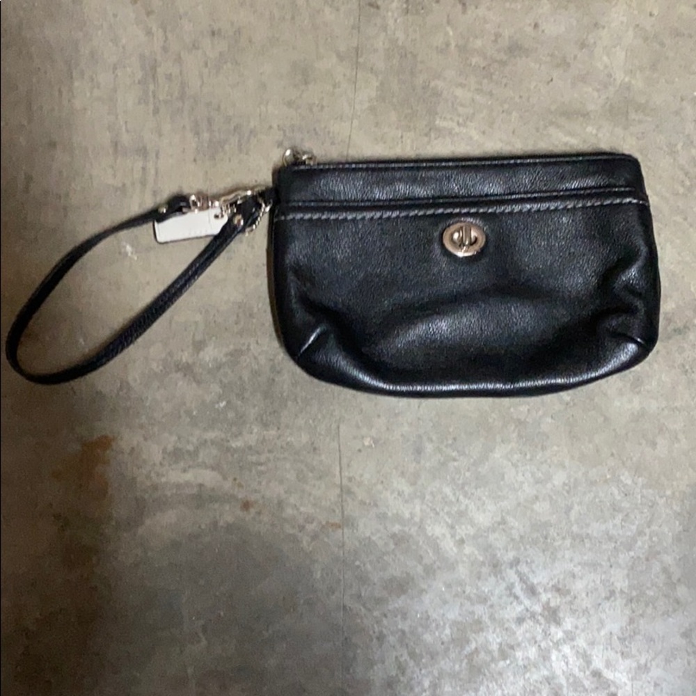 Coach black leather wristlet